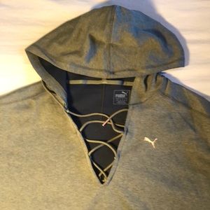 PUMA green lace up crop hoodie